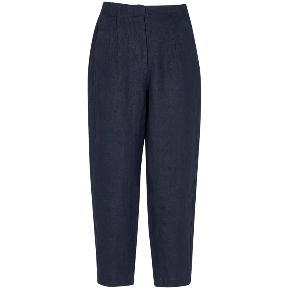 Whistles Navy Linen Barrel Leg Trouser